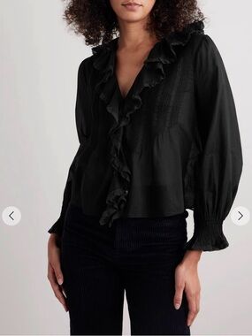 Doen Hardy Black Ruffle-Front Women's Blouse